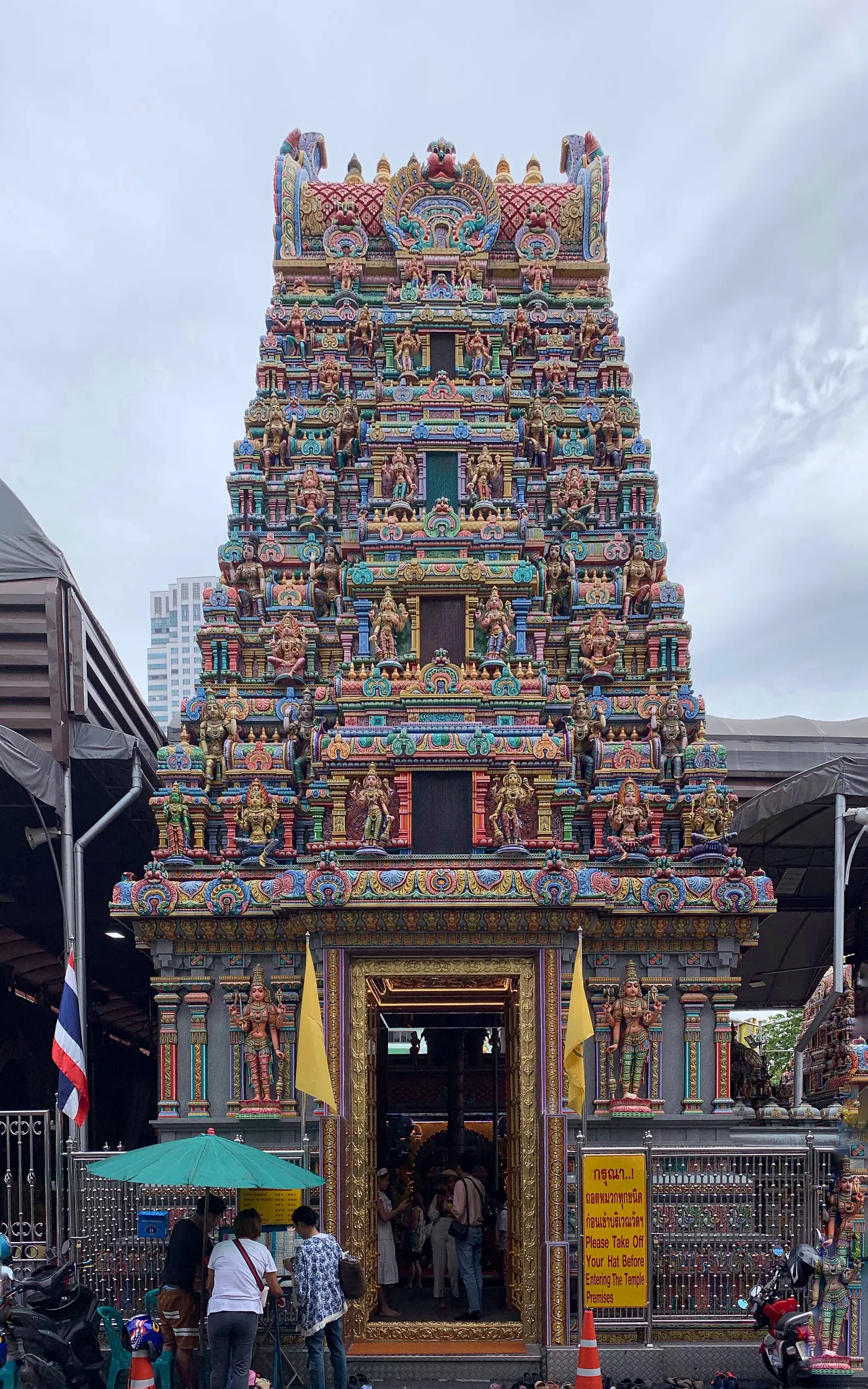 The colourful, figure-covered gopuram tower of the Sri Maha Mariamman temple on Silom Road