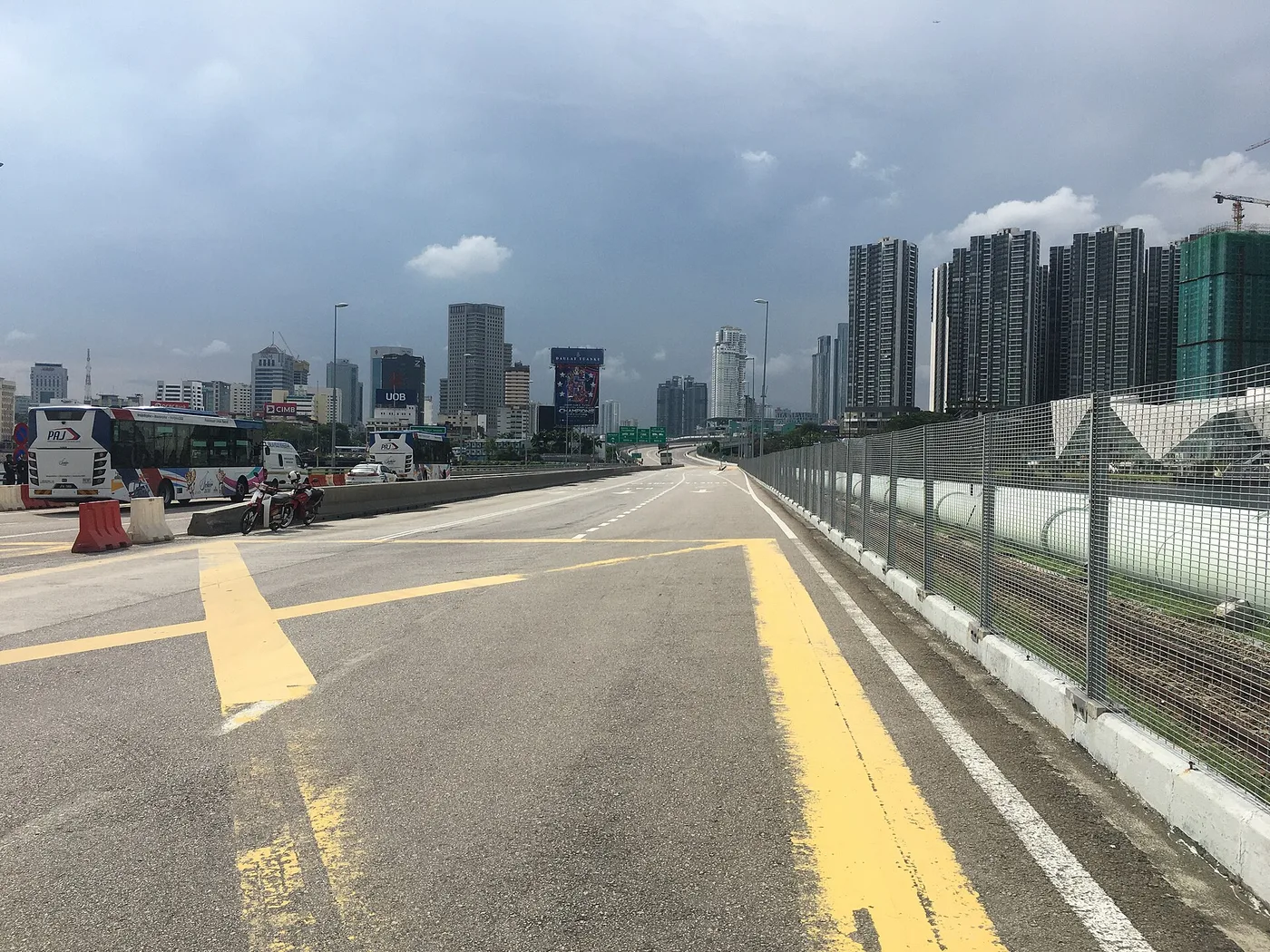 The elevated causeway carrying traffic out of Singapore towards Johor Bahru, Malaysia