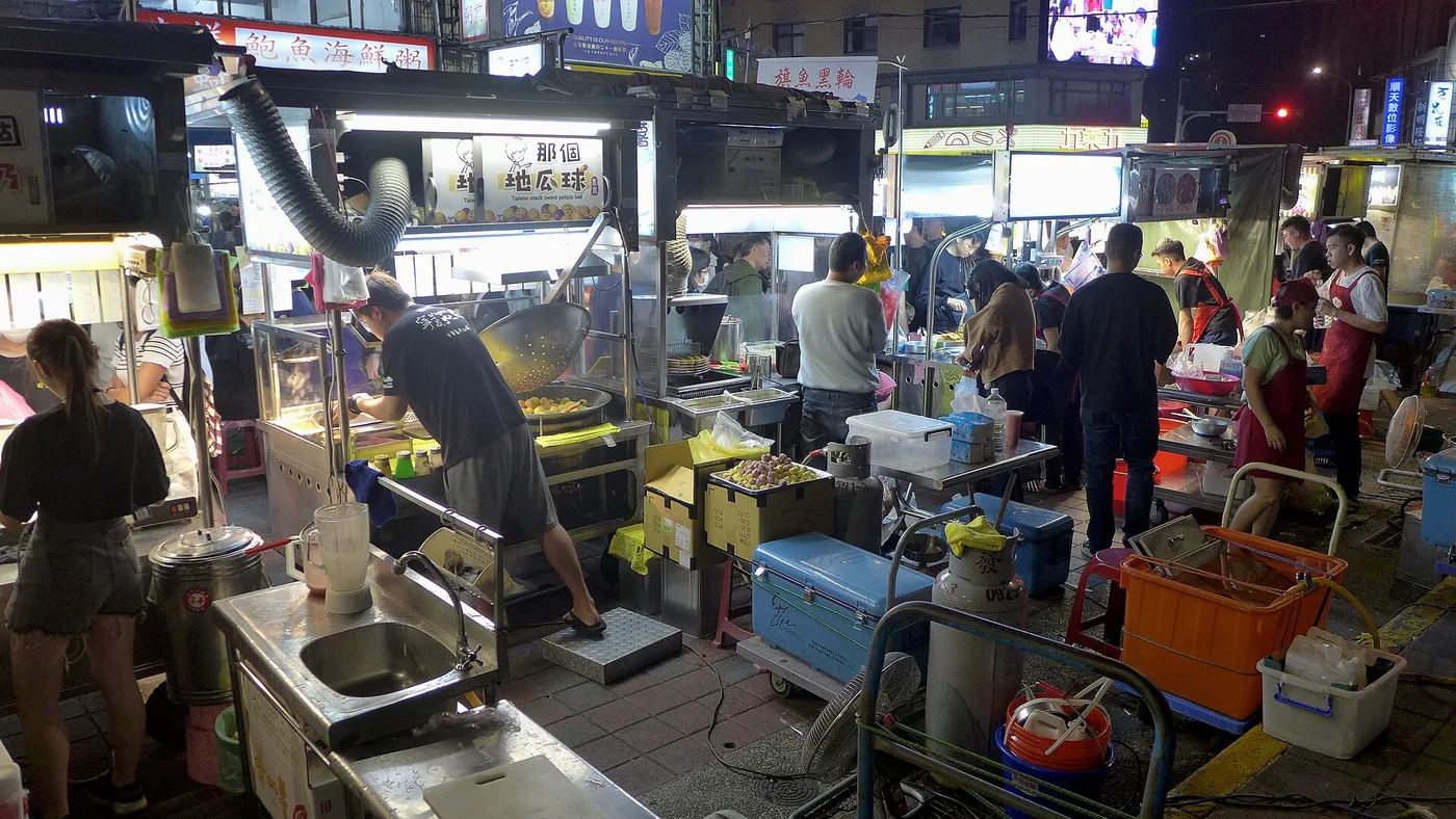 A food stall at Taipei's Ningxia Night Market frying sweet-potato balls